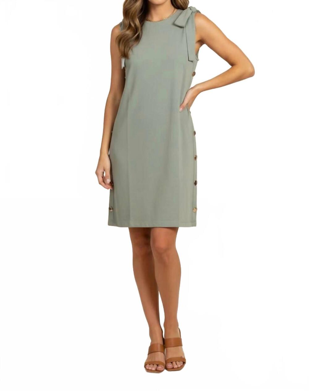 NEW SHE + SKY women's sleeveless side buttoned knit mini dress in sage
